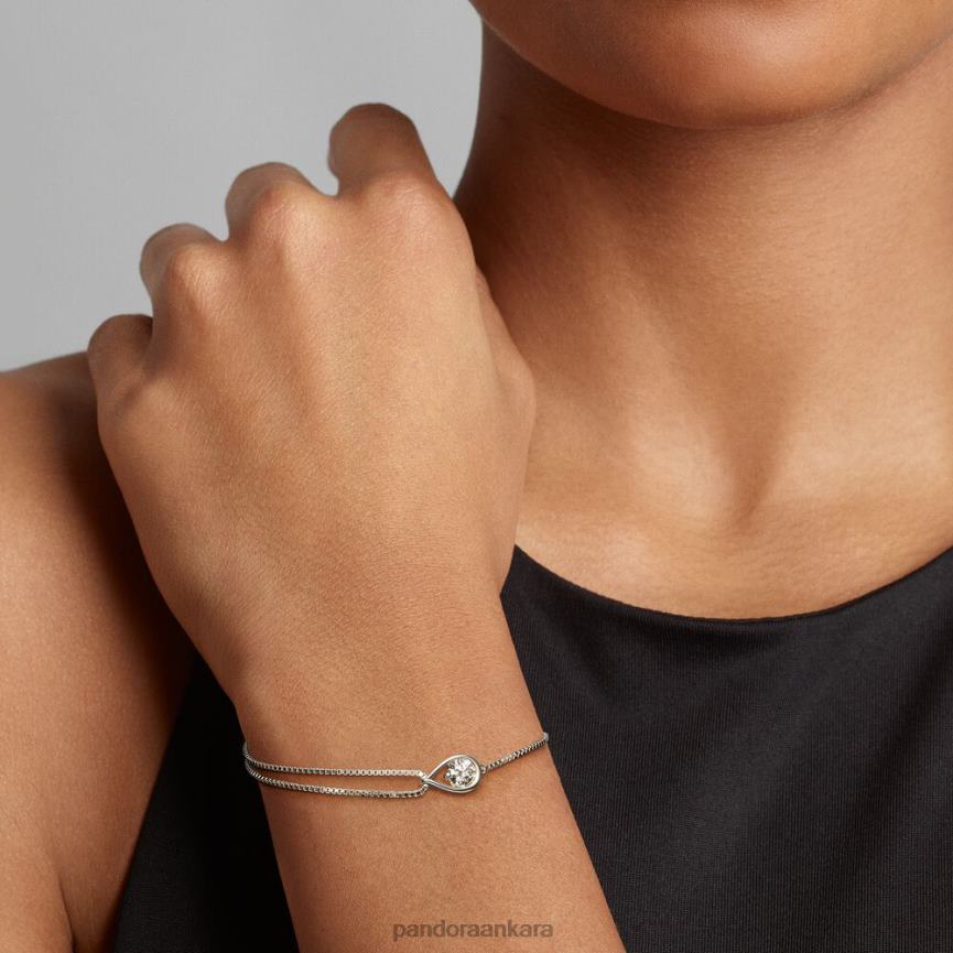 050 ct tw pırlanta çift zincir bileklik oluşturuldu 1 82N8H460 Pandora Beyaz altın