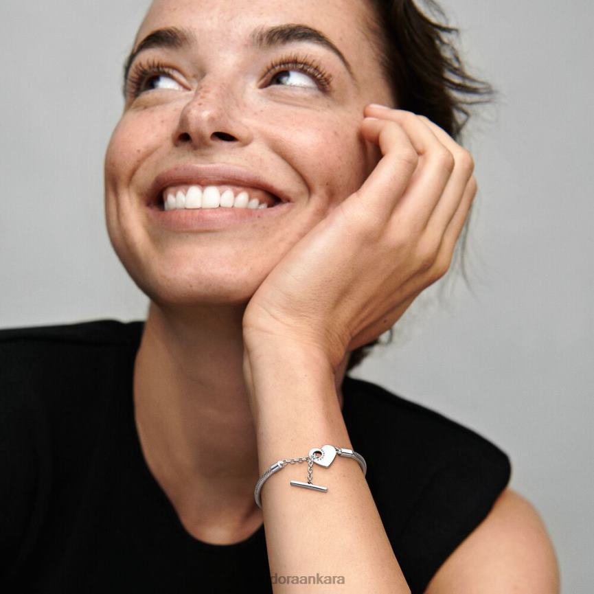 anlar kalp t-bar yılan zincir bileklik 82N8H347 Pandora som gümüş