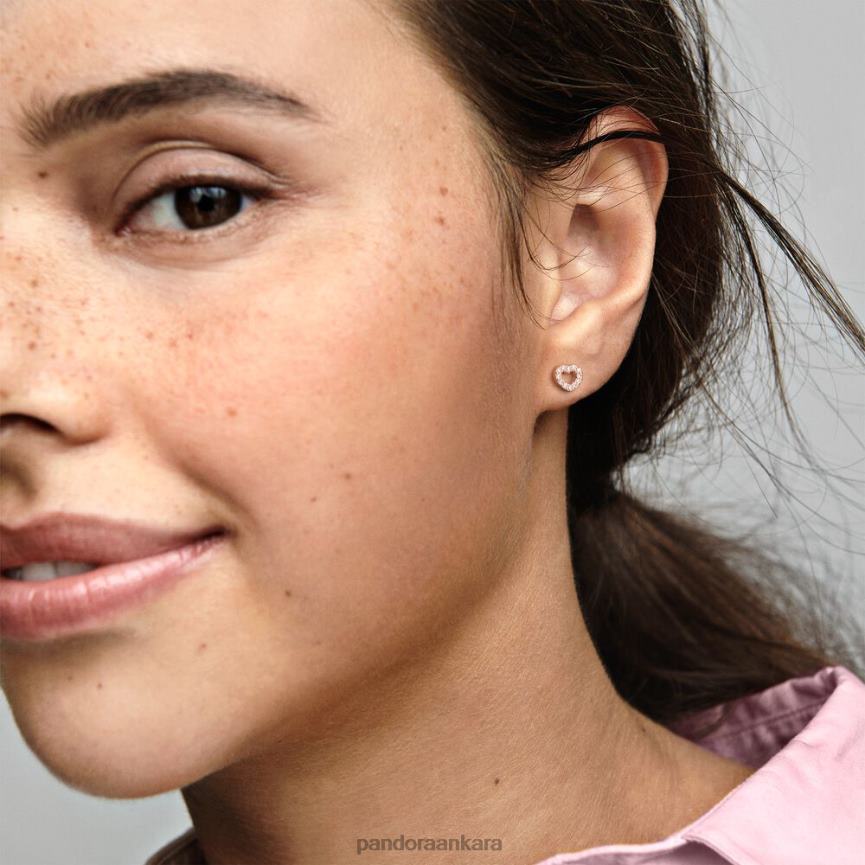 açık kalpli saplama küpeler 82N8H883 Pandora Gül Altın Kaplama