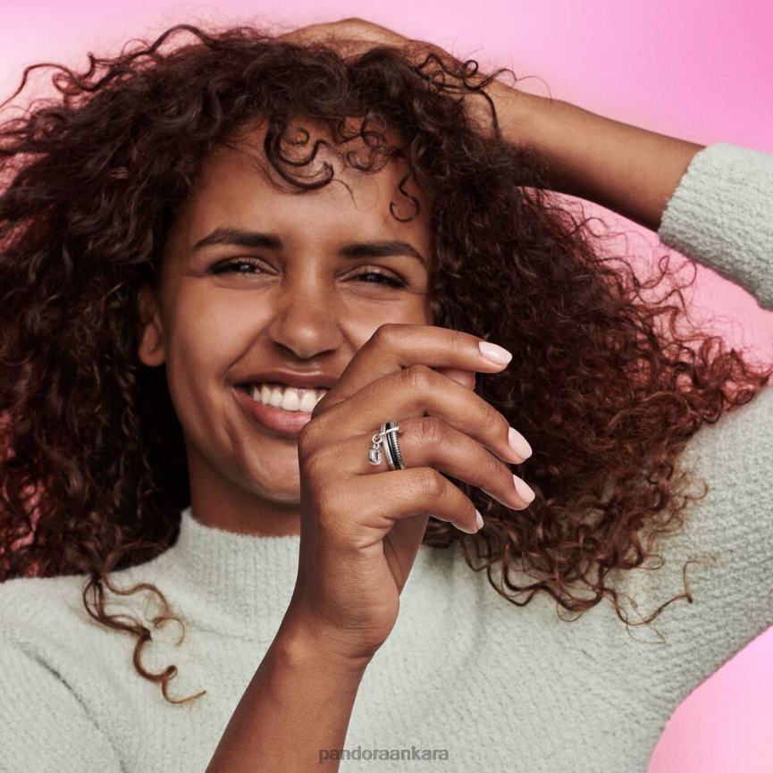 bana emaye yüzük 82N8H619 Pandora pembe altın kaplama/siyah