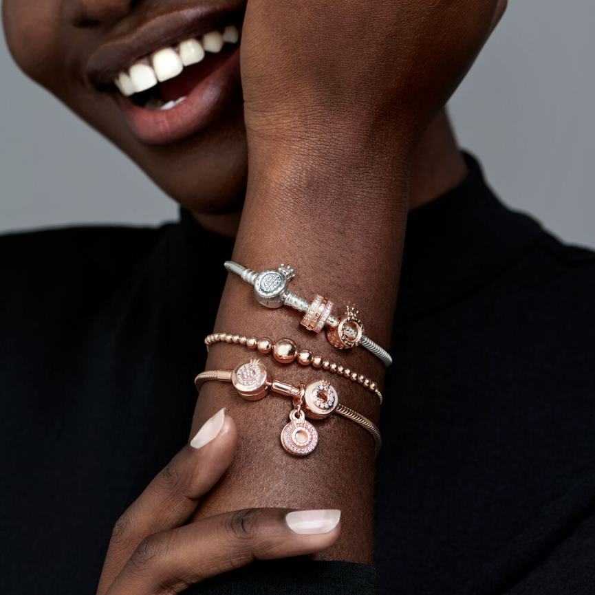 boncuk dizisi kaydırıcı bilezik 82N8H453 Pandora Gül Altın Kaplama