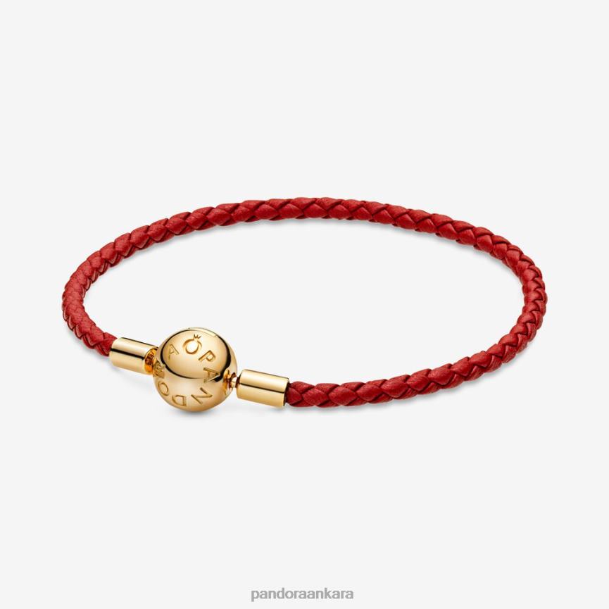 anlar dokuma deri bileklik 82N8H371 Pandora altın kaplama/kırmızı
