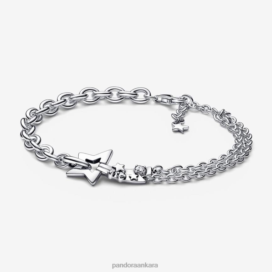 Kayan yıldız çift zincirli bileklik 82N8H455 Pandora som gümüş