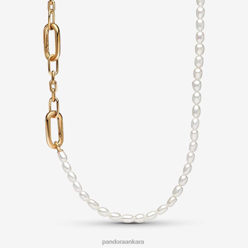 me ince işlenmiş tatlı su kültür incisi kolye 82N8H741 Pandora altın kaplama