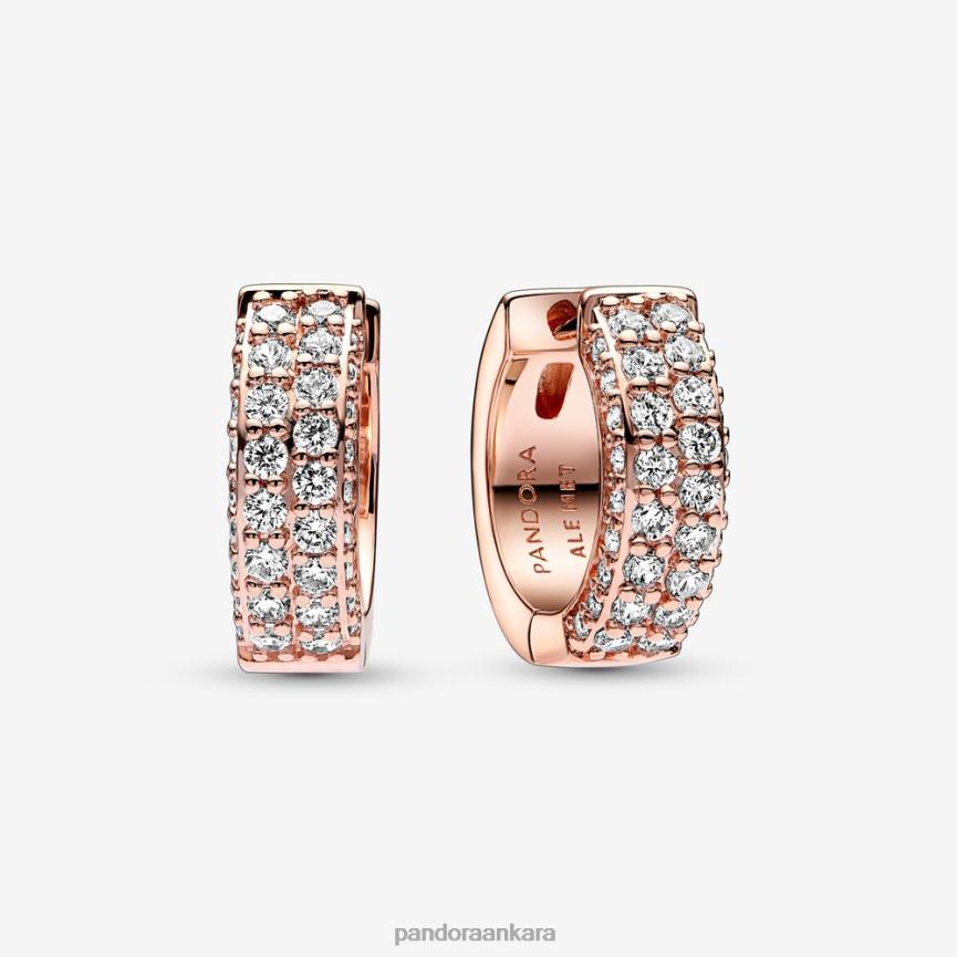 zamansız pave çift sıralı halka küpeler 82N8H849 Pandora Gül Altın Kaplama