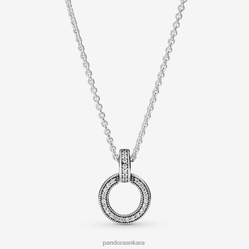 çift ​​daire kolye ve kolye 82N8H794 Pandora som gümüş