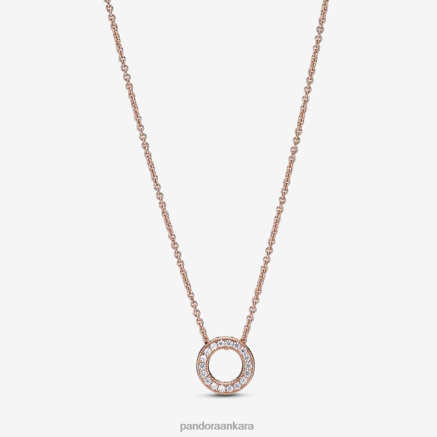 logo açacağı daire collier kolye 82N8H709 Pandora Gül Altın Kaplama