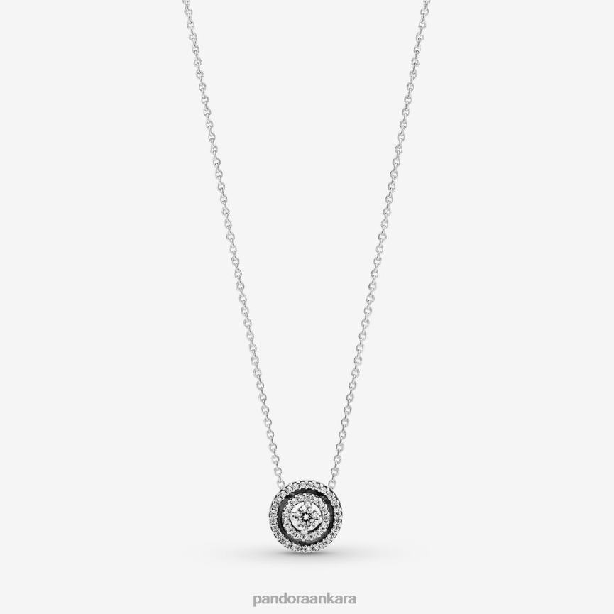 ışıltılı çift halo collier kolye 82N8H773 Pandora som gümüş