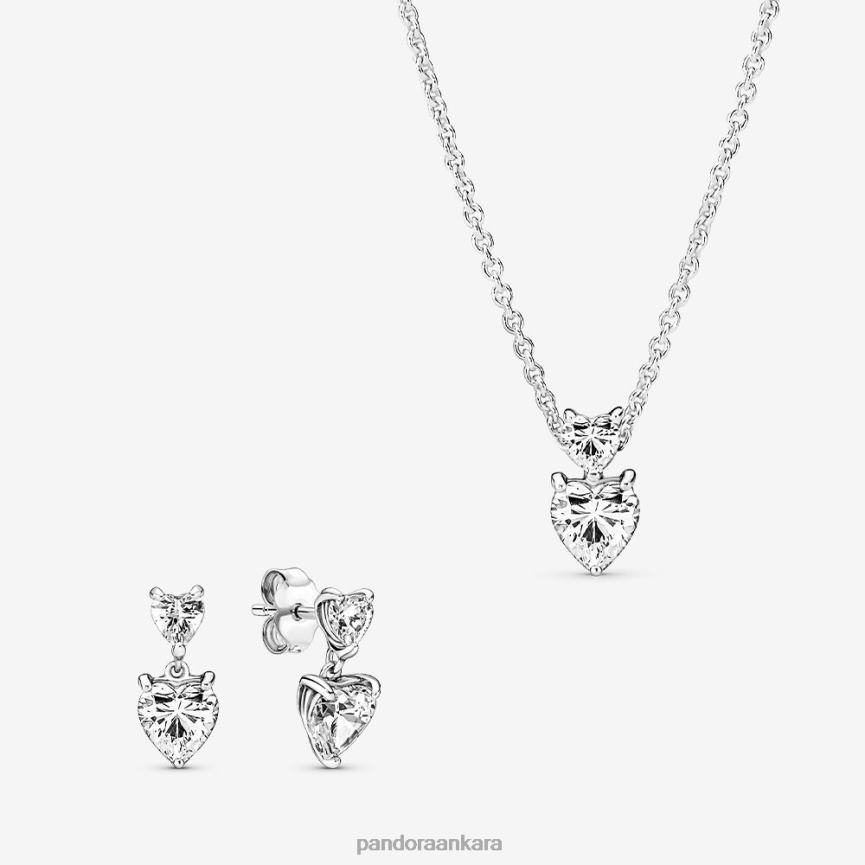 ışıltılı çift kalpli takı seti 82N8H759 Pandora standart renk