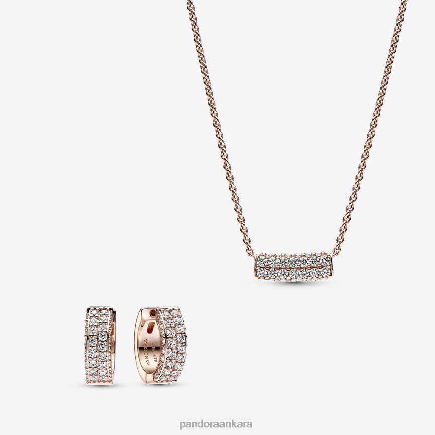 pave rose çift sıralı kolye ve küpe seti 82N8H771 Pandora standart renk