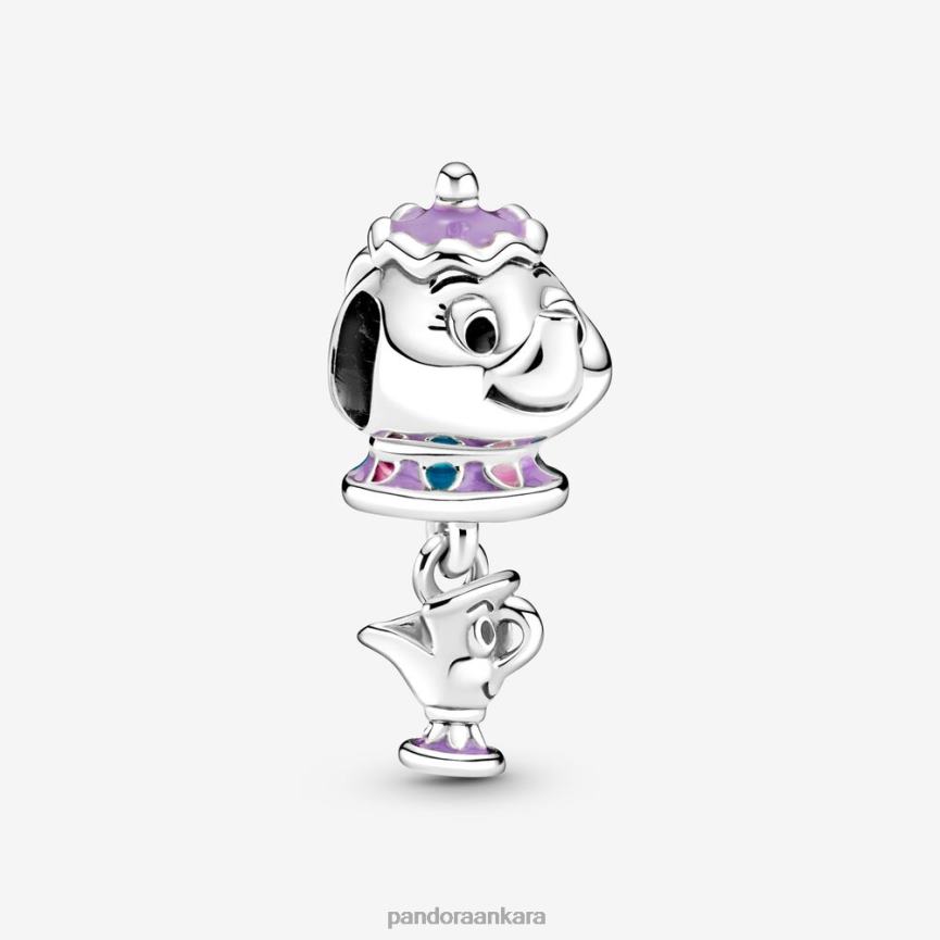 Disney Güzeli ve Canavar Bayan. potts ve chip dangle cazibesi 82N8H181 Pandora som gümüş