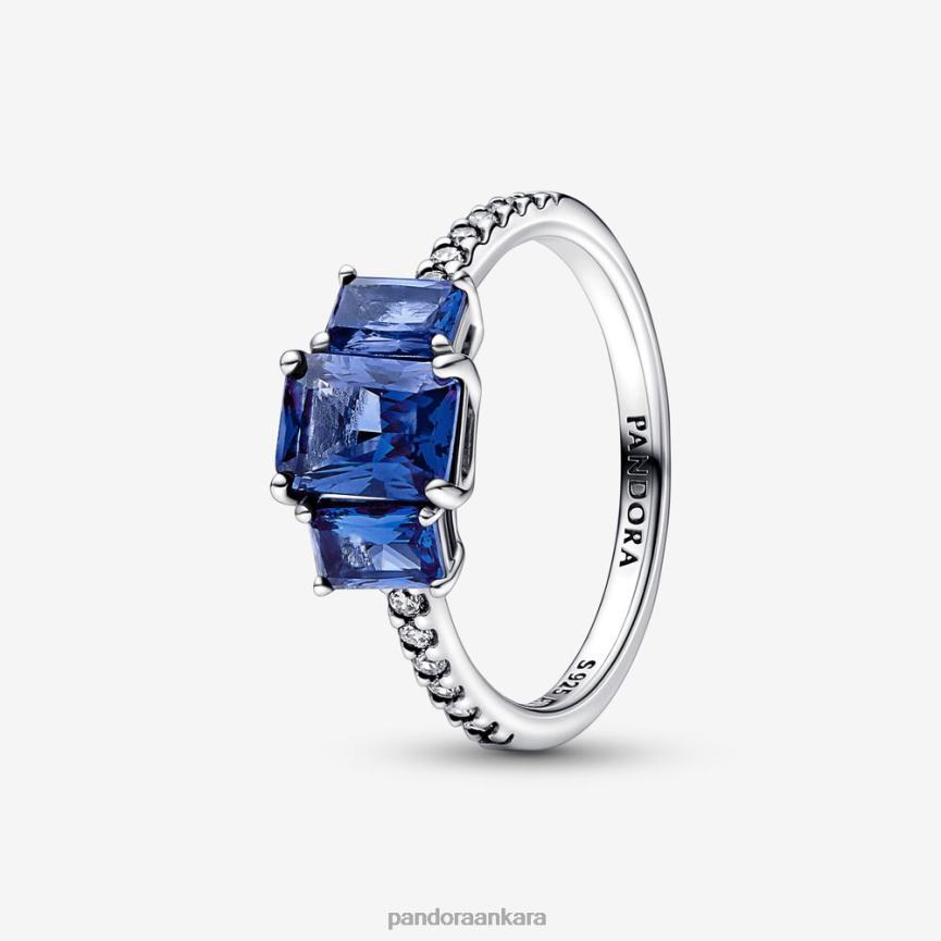dikdörtgen üç taşlı ışıltılı yüzük 82N8H547 Pandora som gümüş/mavi