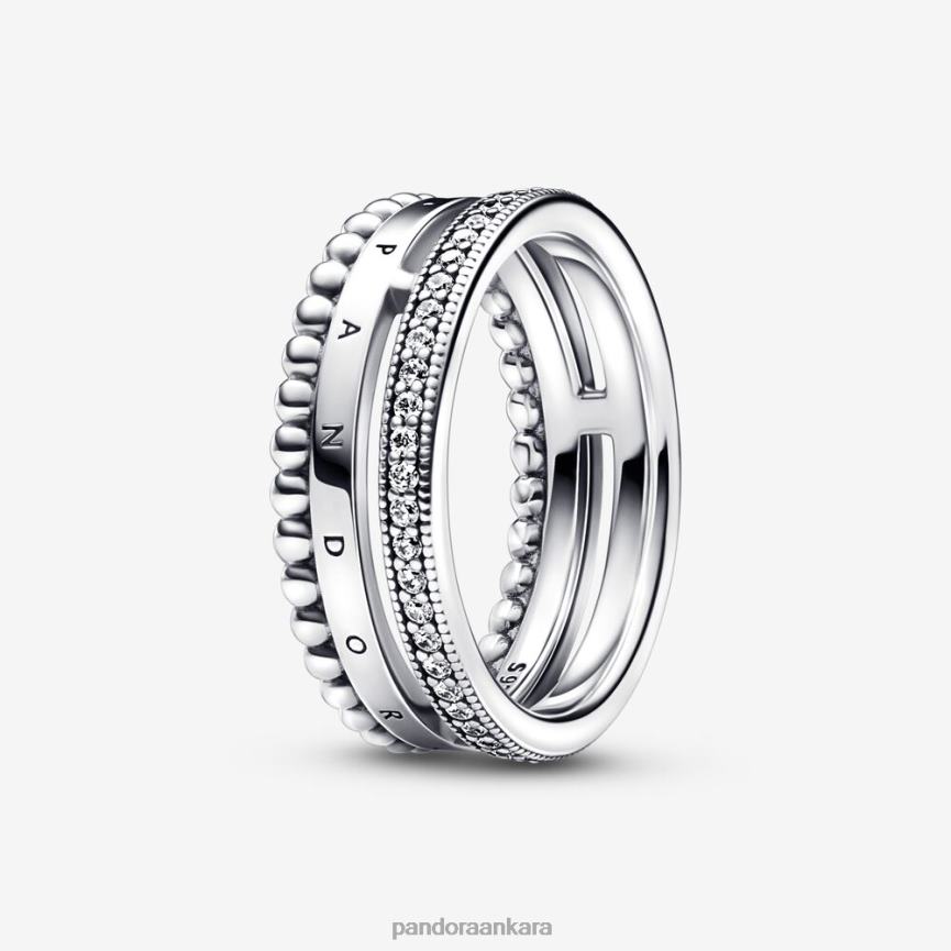 İmza logosu açacağı ve boncuklu yüzük 82N8H657 Pandora som gümüş