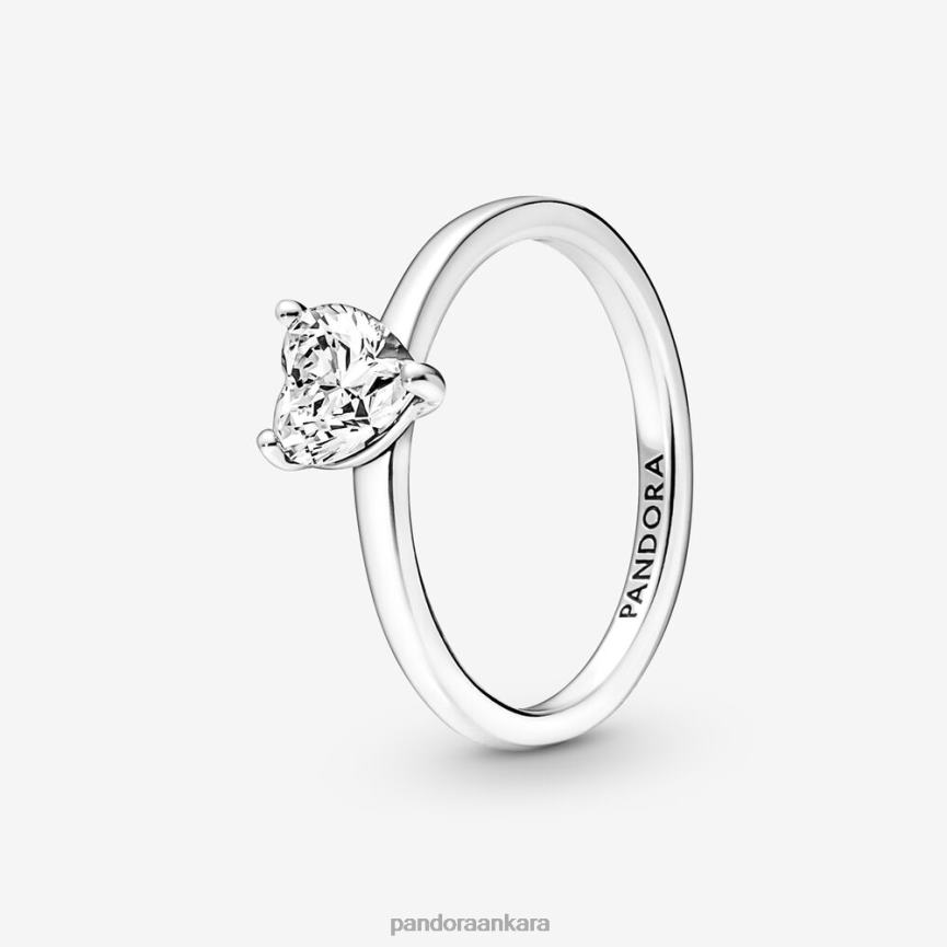 ışıltılı kalpli tek taş yüzük 82N8H515 Pandora som gümüş