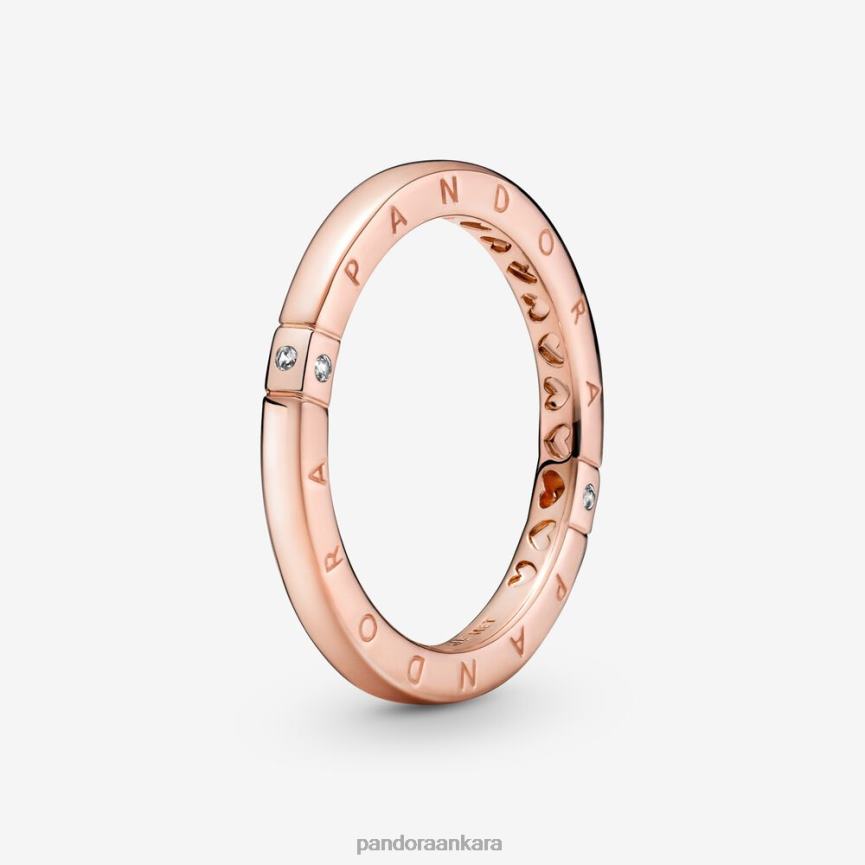 logo ve kalp yüzük 82N8H627 Pandora Gül Altın Kaplama