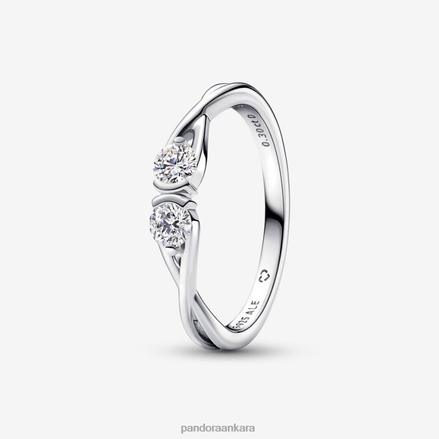 Brilliance çift taraflı laboratuvar yapımı 0,30 ct tw pırlanta yüzük 82N8H536 Pandora som gümüş