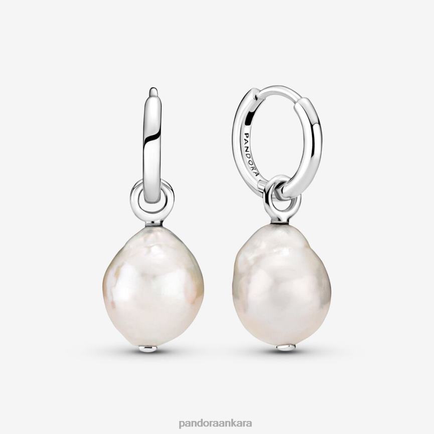 işlenmiş tatlı su kültürlü barok inci halka küpeler 82N8H847 Pandora som gümüş