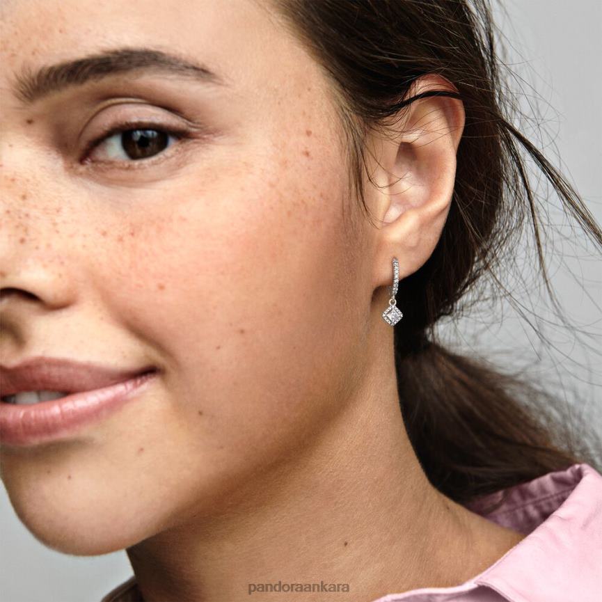 kare ışıltılı halka küpeler 82N8H918 Pandora som gümüş