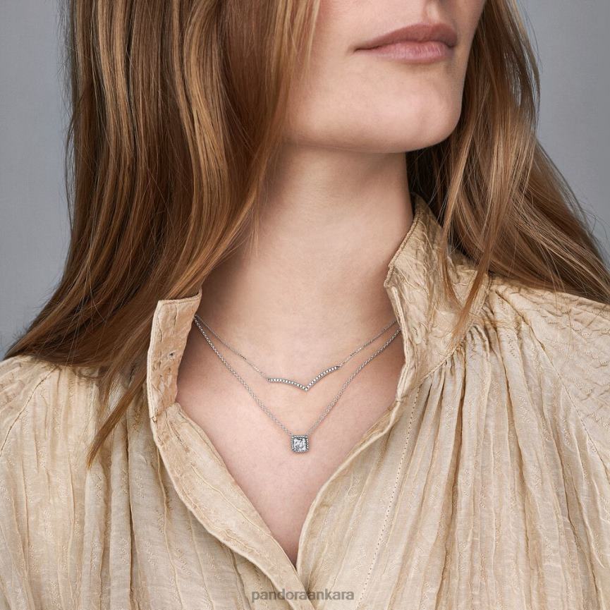 kare ışıltılı halo kolye 82N8H715 Pandora som gümüş