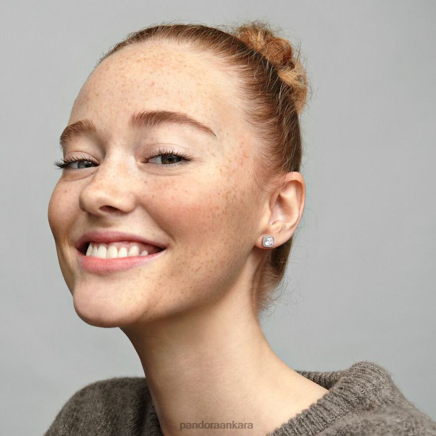 kare ışıltılı halo saplama küpeler 82N8H873 Pandora som gümüş