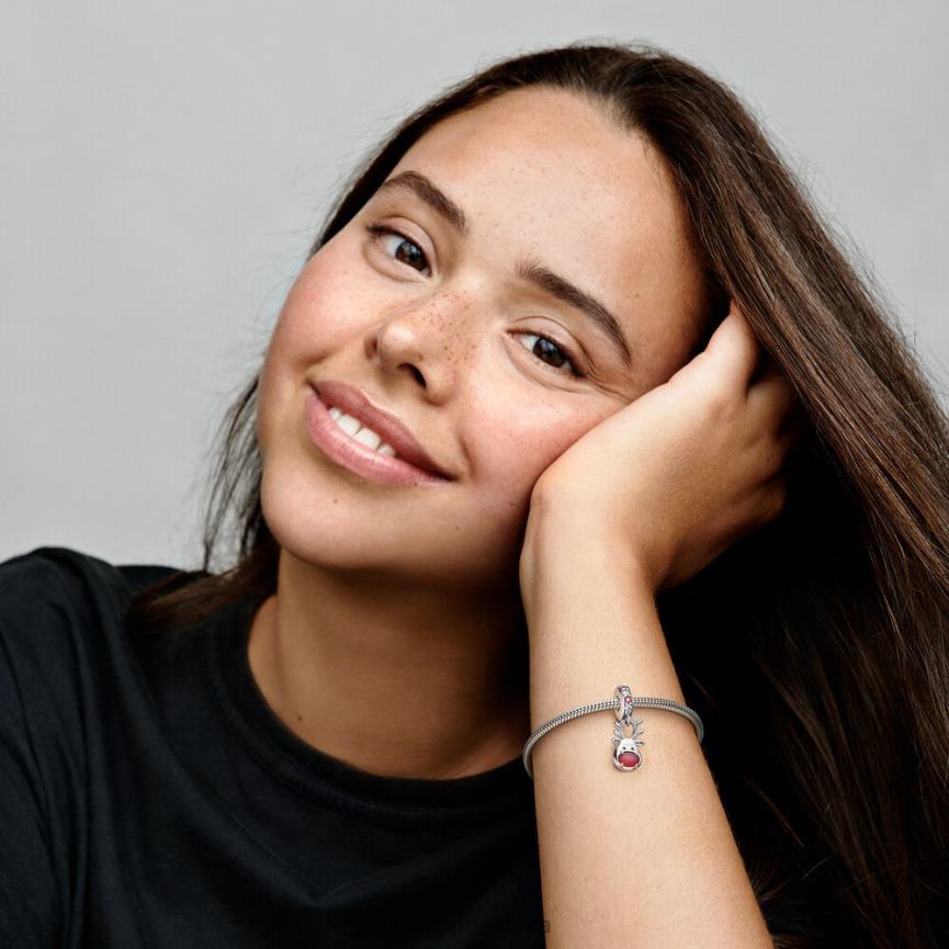 kırmızı burunlu ren geyiği murano sarkan çekicilik 82N8H288 Pandora som gümüş/kırmızı