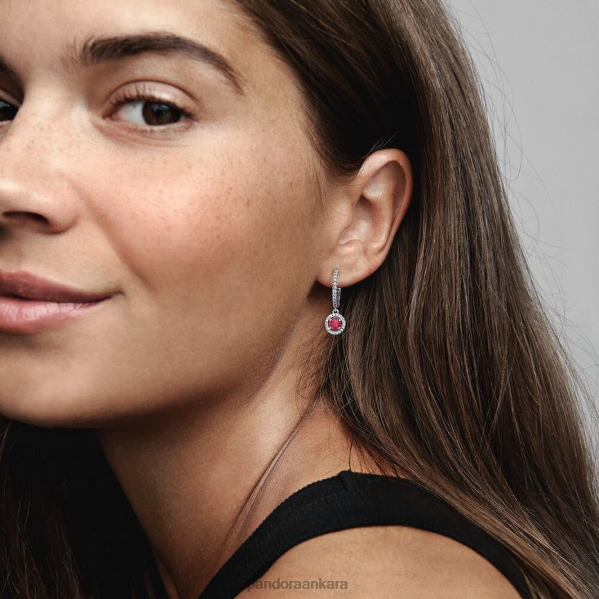 kırmızı yuvarlak parlak halka küpeler 82N8H853 Pandora som gümüş/kırmızı