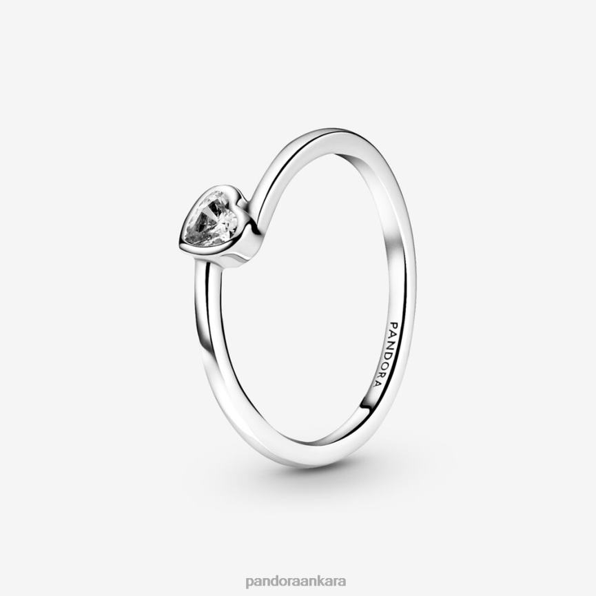 net eğik kalp tek taş yüzük 82N8H502 Pandora som gümüş