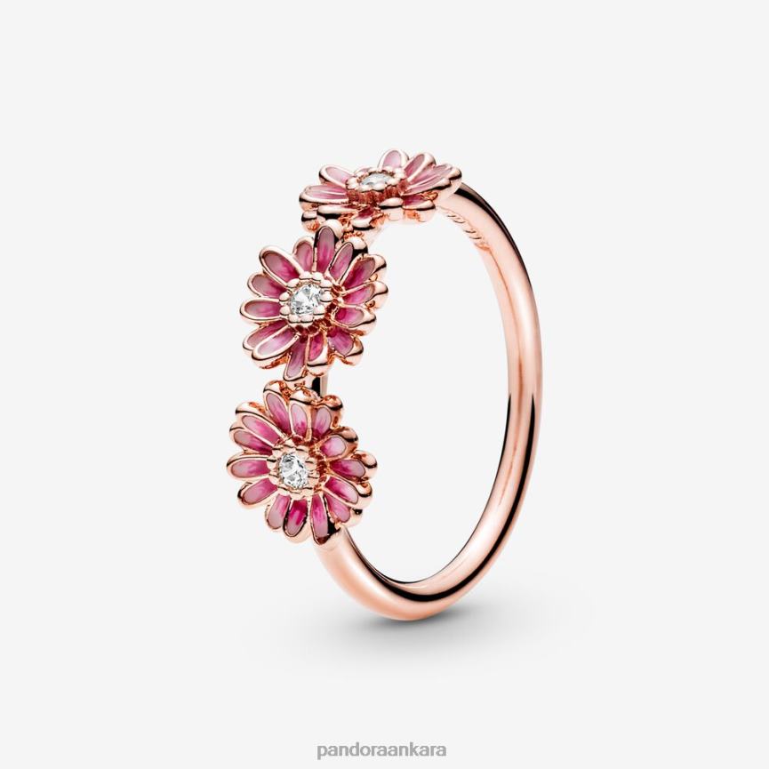 pembe papatya çiçeği üçlü yüzük 82N8H678 Pandora Gül Altın Kaplama