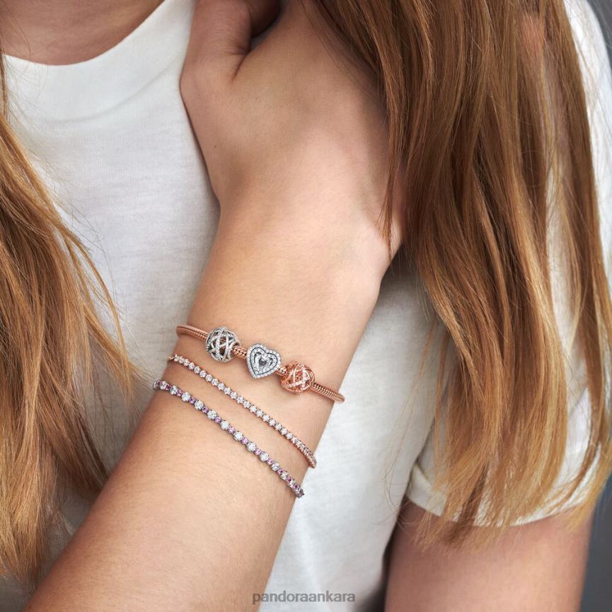 pembe ve berrak ışıltılı kayan bileklik 82N8H465 Pandora som gümüş