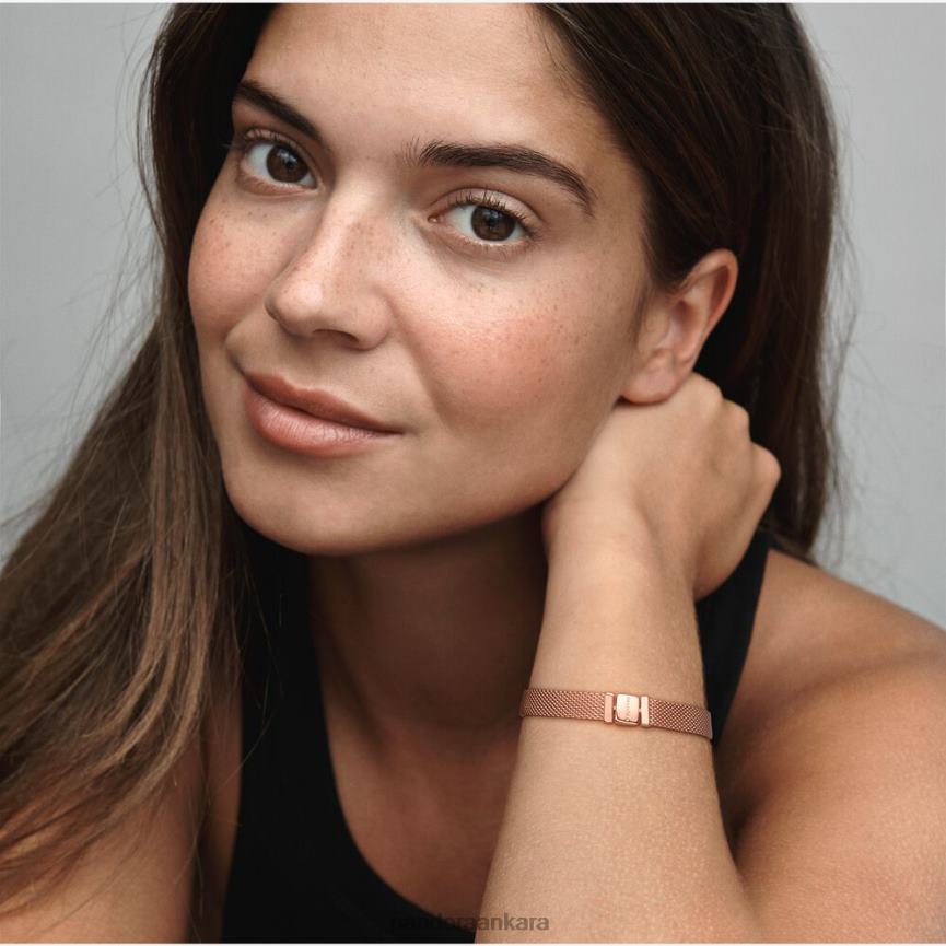 yansımalar örgü bilezik 82N8H385 Pandora Gül Altın Kaplama