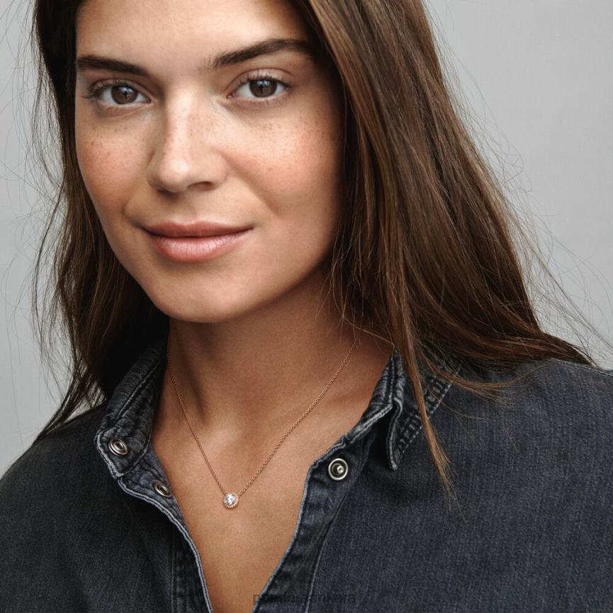 yuvarlak ışıltılı halo kolye 82N8H706 Pandora Gül Altın Kaplama