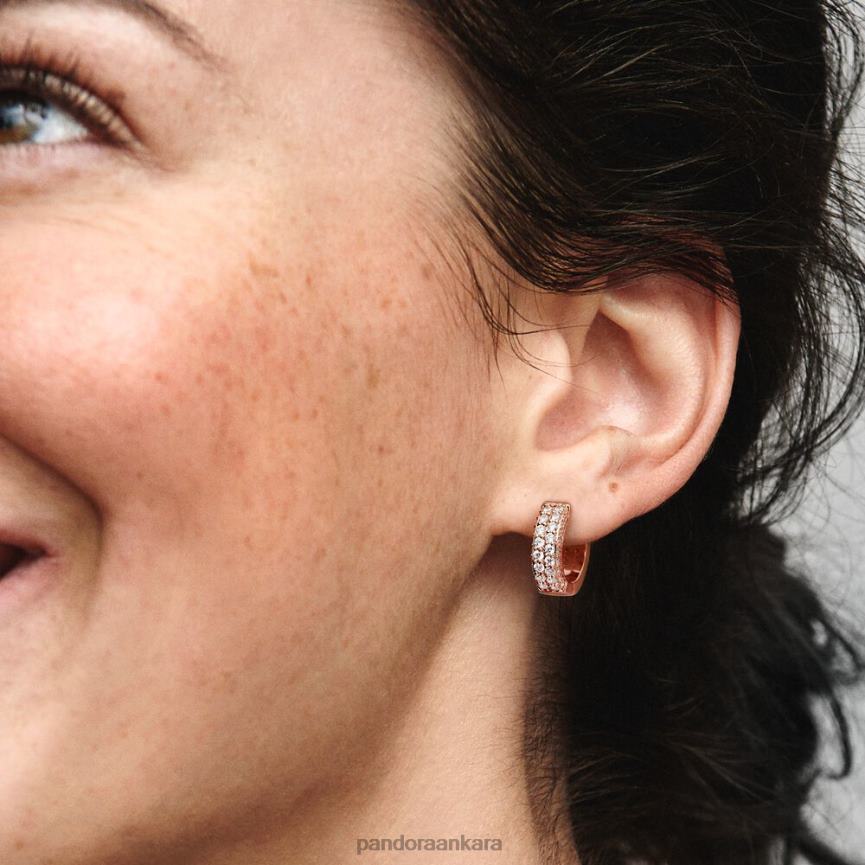 zamansız pave çift sıralı halka küpeler 82N8H849 Pandora Gül Altın Kaplama