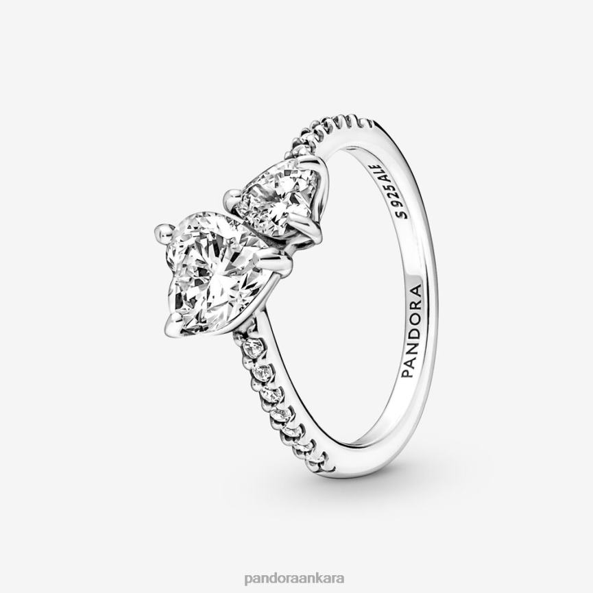 çift ​​kalpli ışıltılı yüzük 82N8H511 Pandora som gümüş