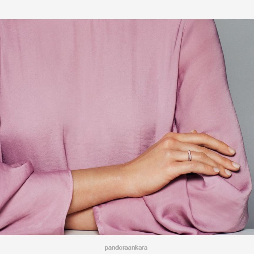 ışıltılı bükülmüş çizgiler halkası 82N8H531 Pandora Gül Altın Kaplama