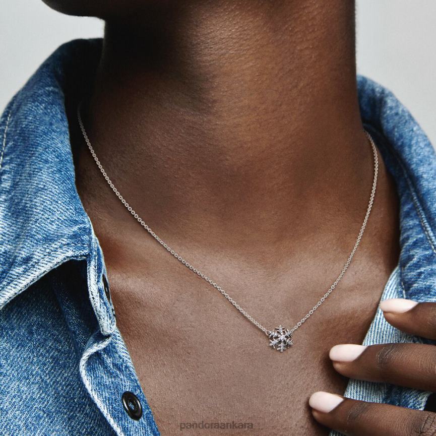 ışıltılı kar tanesi kolye kolye 82N8H801 Pandora som gümüş