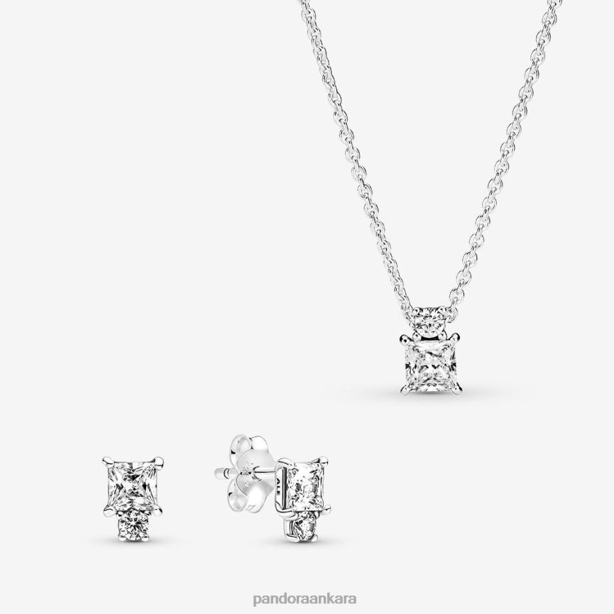 ışıltılı yuvarlak ve kare kolye ve küpe seti 82N8H768 Pandora standart renk